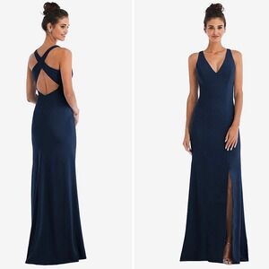 Thread Criss-Cross Cutout Back Maxi‎ Dress With Front Slit In Midnight Navy